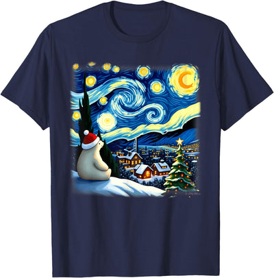 Van Gogh Polar Bear Xmas Tees Christmas Polar Bear Starry Night T-Shirt