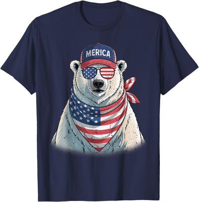 Polar Bear 4th of July US American Flag Patriotic T-Shirt