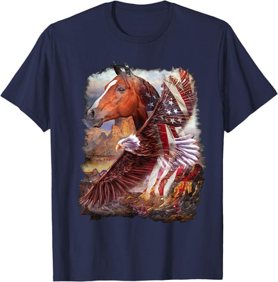Horse American Flag and Bald eagle T Designs Horse American Flag and Bald eagle T-Shirt