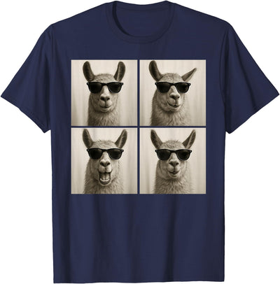 Retro Llama Portrait with Sunglasses Funny Llama Lover Cute Llama Photo Booth T-Shirt