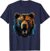 Forest Animal Art Bear Portrait Splash Forest Artwork Animal Lovers Motif T-Shirt - Navy Blue