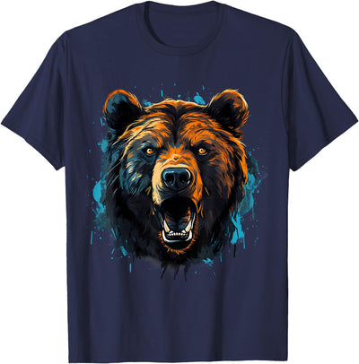 Bear Portrait Splash Forest Artwork Animal Lovers Motif T-Shirt