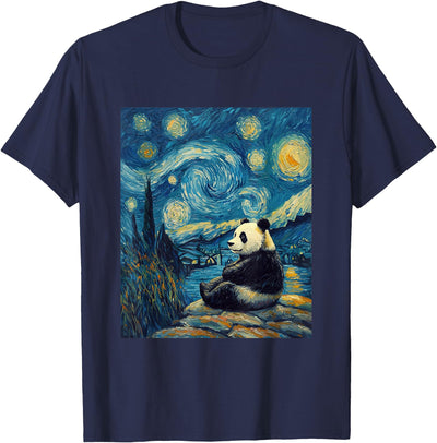 Cute Panda Bear Van Gogh Style Starry Night Graphic T-Shirt