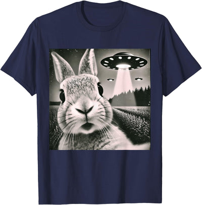 Rabbit Close-Up with UFO Sci-Fi T-Shirt