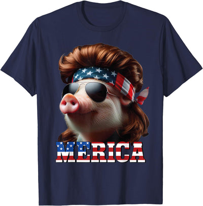 Pig Merica Mullet 4th of July And Father's Day Man Funny T-Shirt