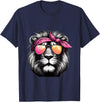Fashionable Animals Wearing Pink Bandanas Lion Wearing a Pink Bandana Headband and Sunglasses T-Shirt - Navy Blue