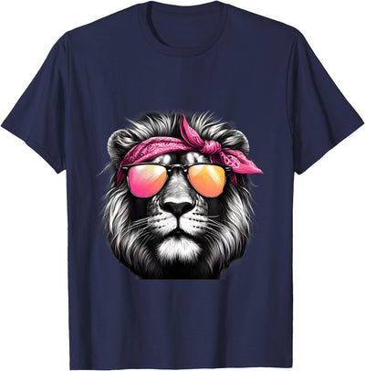 Lion Wearing a Pink Bandana Headband and Sunglasses T-Shirt
