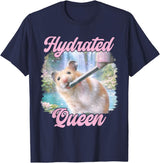 Hydrated Queen Cute Hamster Shining Lake Funny Meme T-Shirt - Navy Blue