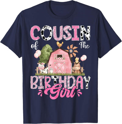 Cousin of the Birthday Girl 1st Birthday Pink Cow Farm T-Shirt