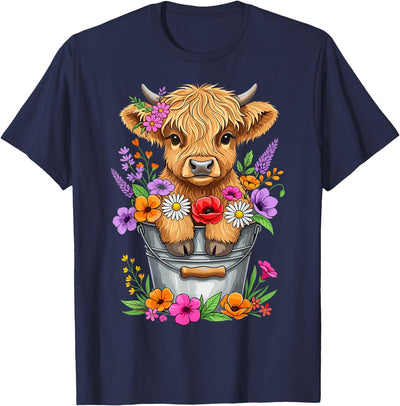Funny Highland Cow Lovers Cute Baby Bucket Floral Farm T-Shirt