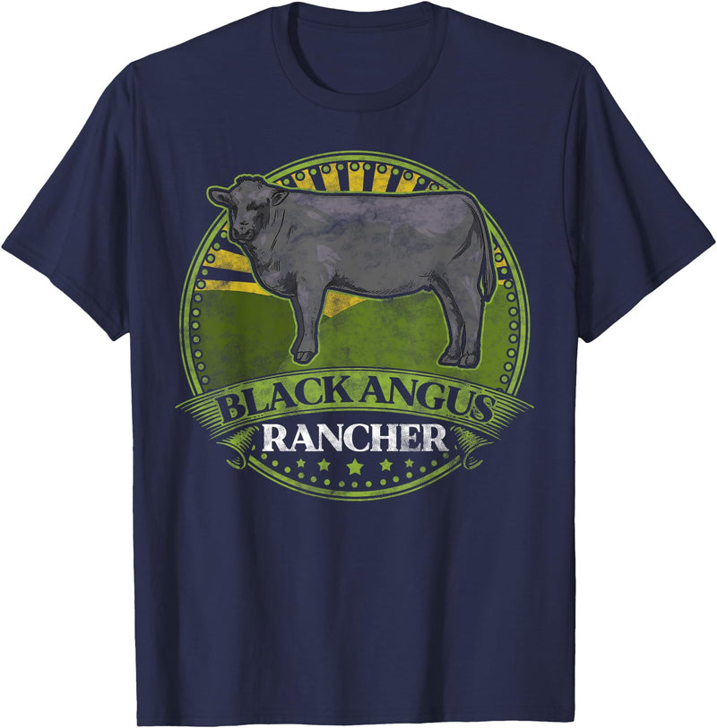 Black Angus Rancher Co. Black Angus Rancher Cow Meat Steak Cattle Bull Farmer Fun T-Shirt - Navy Blue