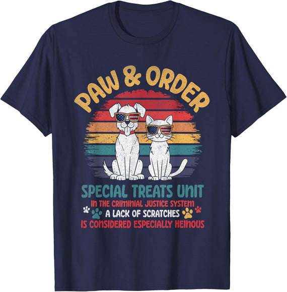 Paw And Order Special Treats Unit Shirt Cute Cat Dog Trainer T-Shirt - Navy Blue
