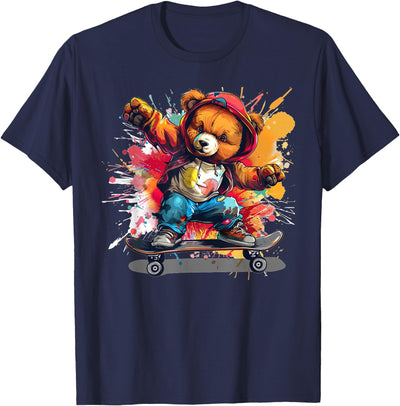 Colourful Splash with Skateboard Teddy Bear Outfit T-Shirt