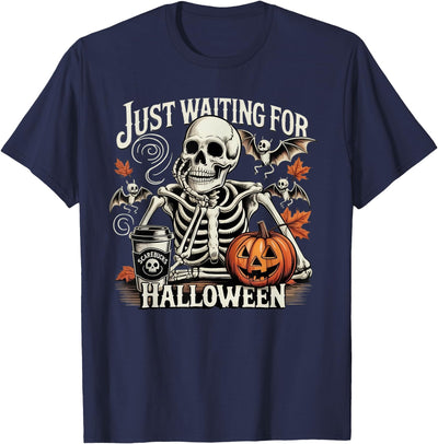 Threadrock Just Waiting for Halloween Skeleton Costume Party Fun T-Shirt