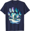 Soft Shapes Studio Polar Bear with Northern Lights in Paw-Shaped Frame T-Shirt - Navy Blue