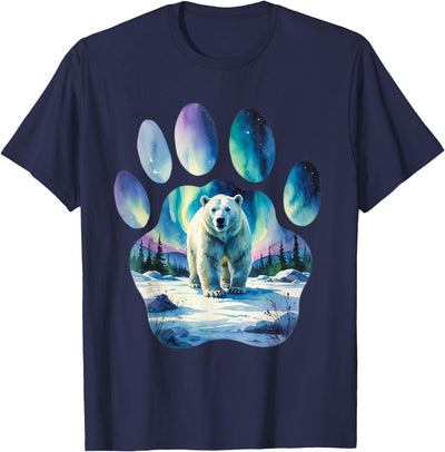 Polar Bear Northern Lights Paw Print T-Shirt