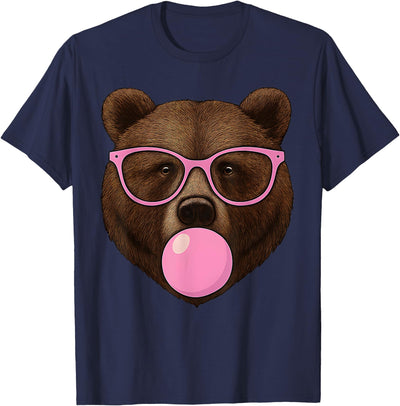 Cute Bear Face Eating Gum and Makes Bubble Funny Bears Women T-Shirt