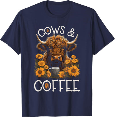 Cowgirls Highland Cow and Coffee Funny Western Girl Country T-Shirt