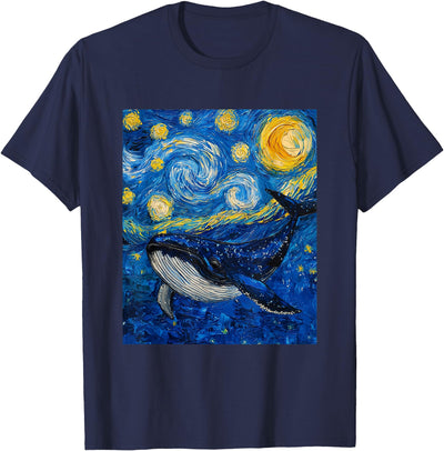 Whale Fish Van Gogh Style Starry Night Sea Graphic T-Shirt