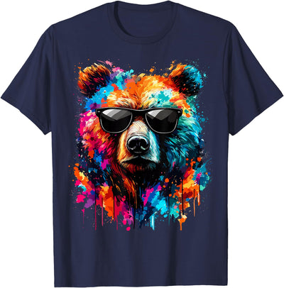 Wildlife Colourful Bear with Sunglasses T-Shirt