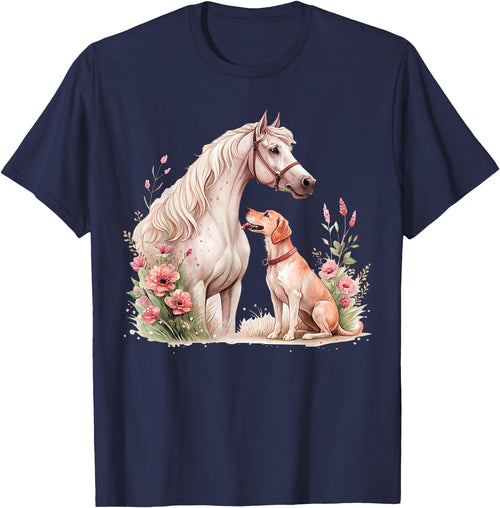 Horse And Dog Companions Forever Horse And Dog Silhouette Love Harmony T-Shirt - Navy Blue