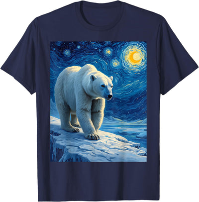 Polar Bear Van Gogh's Starry Night Wildlife Art Van Gogh's Starry Night Polar Bear Ice Bear Animal Lovers T-Shirt