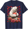 Romantic Animals Valentine’s Day Presents Cute Polar Bear with Red Roses Hearts Valentine’s Day Animal T-Shirt - Navy Blue