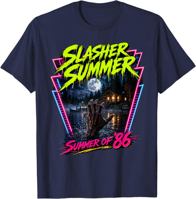 Summerween Slasher Summer Halloween Spooky Tee Vintage Summerween Funny Slasher Summer Halloween 80s Style T-Shirt