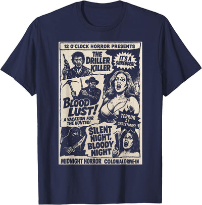 12 O'Clock Horror Midnight Horror Show Retro Drive in Slasher Cult Classic T-Shirt