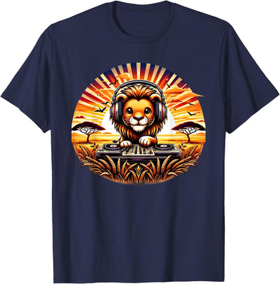 Funny Lion Dj Headphones Animal Graphic for Men Boys Kids T-Shirt