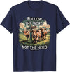 Highland Cow Bible Verse Western Farm Faith Follow the Word Not the Herd Christian Highland Cow Farm T-Shirt - Navy Blue