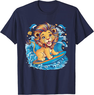 Cute Surfing Lion Riding the Waves T-Shirt