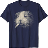 Pet Vintage Sarcastic Animal Dark Humor Meme Funny Guinea Pig Smoking Cigarette No Patience Attitude T-Shirt - Navy Blue