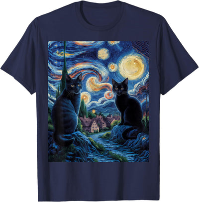 Starry Night Van Gogh Cats Lover Cat Mom Cat Dad Cats Starry Night Van Gogh, For Cat Lover Cat Mom Cat Dad T-Shirt