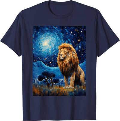 Lion Starry Night Van Gogh Style Graphic T-Shirt