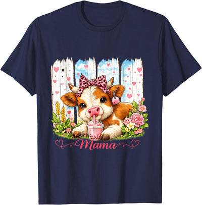 Mom Grandma Farm Animal Scottish Highland Cow Mom Happy T-Shirt