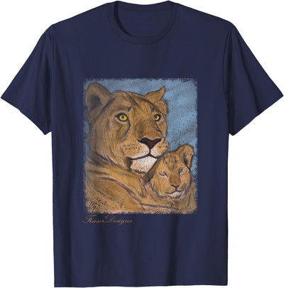 Lion Mother Lioness with Child Lion Cub Vintage Art Design T-Shirt