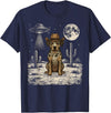 Retro Catahoula Leopard Dog Lover Halloween Moon Funny Catahoula Leopard Dog Cowboy Western UFO T-Shirt - Navy Blue