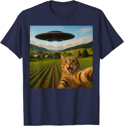 Cat Selfie With Alien UFO Tee Funny Cat Selfie with Alien UFO for Men Women Kid T-Shirt