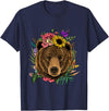 Wowsome! Bear Shirt Nature Floral Grizzly Bear Face Animal Bear Lover T-Shirt - Navy Blue