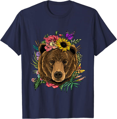 Bear Nature Floral Grizzly Bear Face Animal Bear Lover T-Shirt