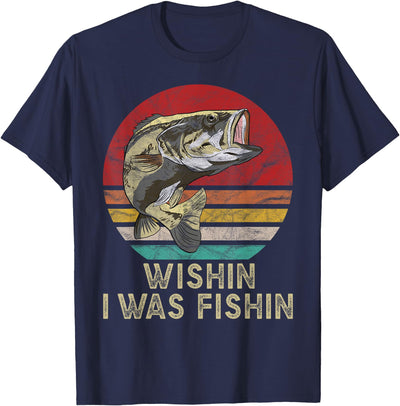 Wishing I Was Fishing Funny Vintage Bassfish Gift T-Shirt