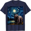 Starry Night Wildlife Graphic Grizzly Bear Van Gogh Starry Night Grizzlies Animal T-Shirt - Navy Blue
