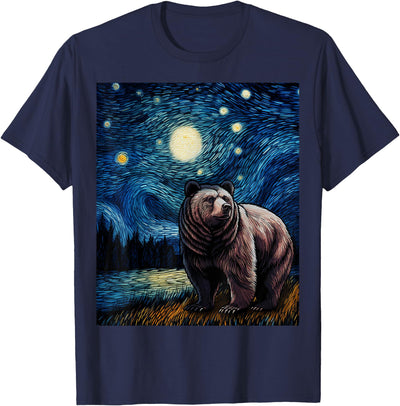 Graphic Grizzly Bear Van Gogh Starry Night Grizzlies Animal T-Shirt