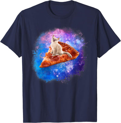Funny Cat by AKH Galaxy Cat Riding A Pizza T-Shirt