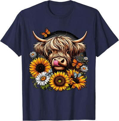 Highland Cow with Sunflowers and Butterflies T-Shirt