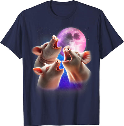 3 Pigs Howling At The Moon Funny Pig Animal Lover Farmer T-Shirt