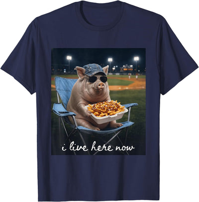 Funny Pig Baseball I Live Here Now T-Shirt