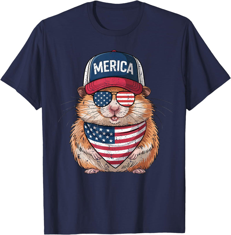 Hamster 4th of July US American Flag Patriotic T-Shirt - Navy Blue