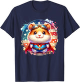 Cute Fluffy Super Hero Hamster Superhero Hamster T-Shirt - Navy Blue